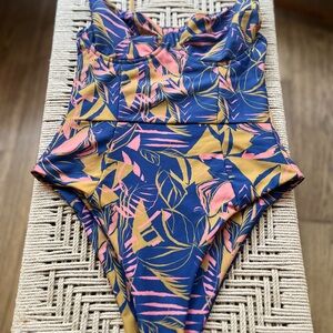 Skatie Women's One Piece - Blue, Pink, and Gold Pattern